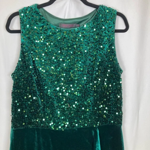 NWOT St Patrick Day Dress Tells Emerald Green High Low Sequin Velvet Dress 2XL - Picture 3 of 6